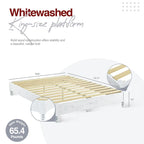 MUSEHOMEINC Solid Pine Wood 12 Slat Platform Rustic Bed Frame, Whitewashed, King - Whitewashed