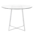 39.5 Clear Tempered Round Top Silver Chrome Legs Dining Table