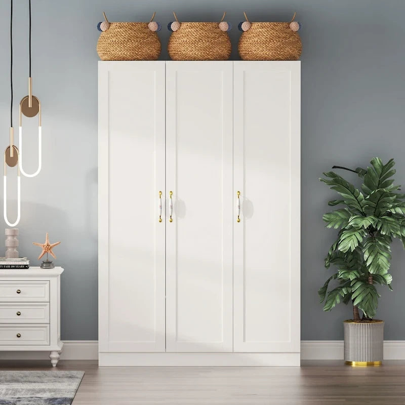 47.2W Armoire with Three Doors ,Two Clothes Rod ,Golden Floral Handle