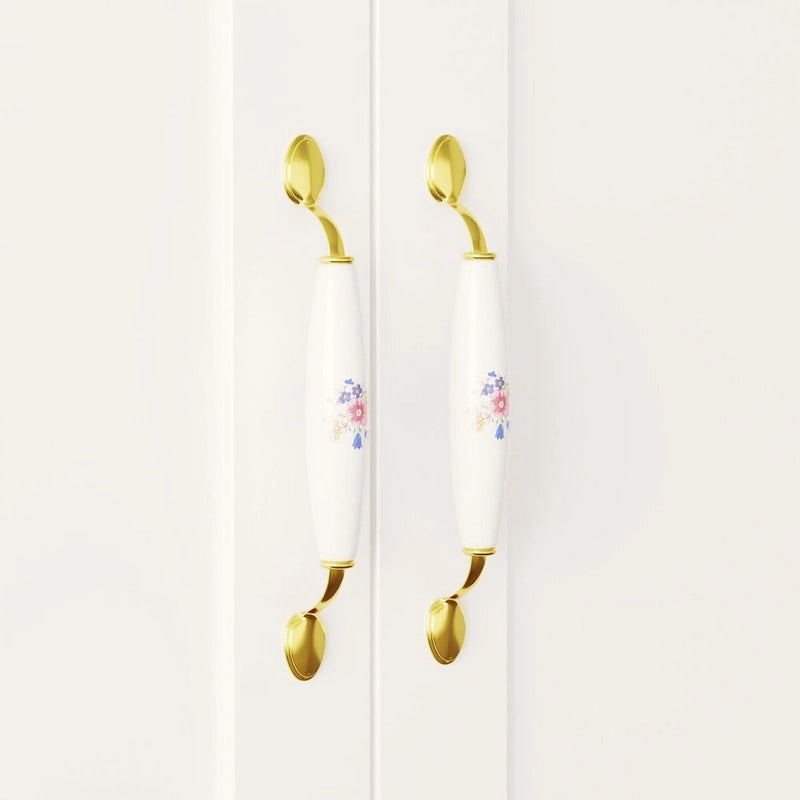 47.2W Armoire with Three Doors ,Two Clothes Rod ,Golden Floral Handle