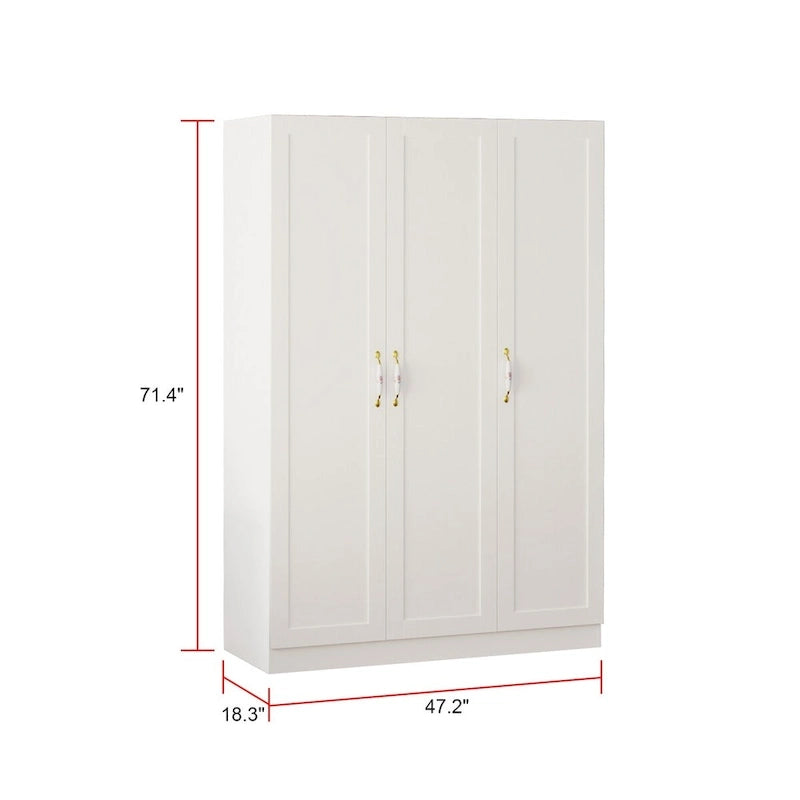 47.2W Armoire with Three Doors ,Two Clothes Rod ,Golden Floral Handle