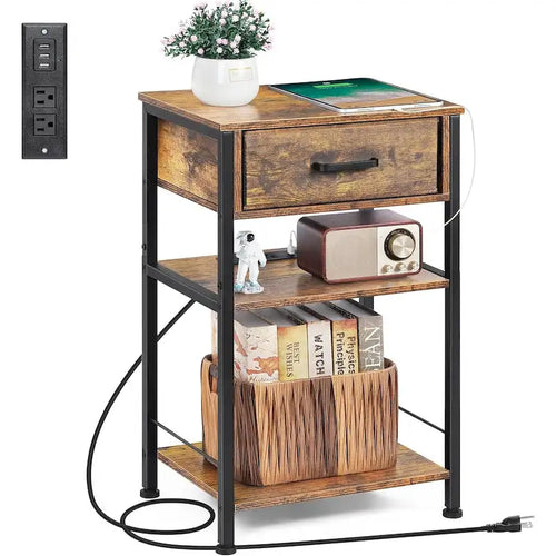 3 Tier Nightstand with Charge Station