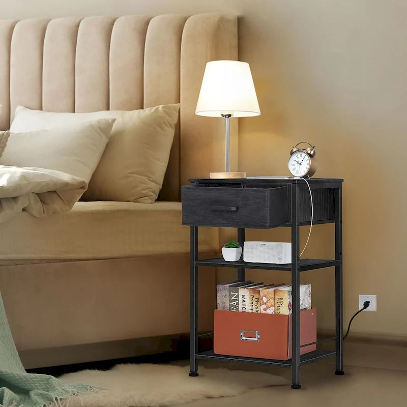 3 Tier Nightstand with Charge Station