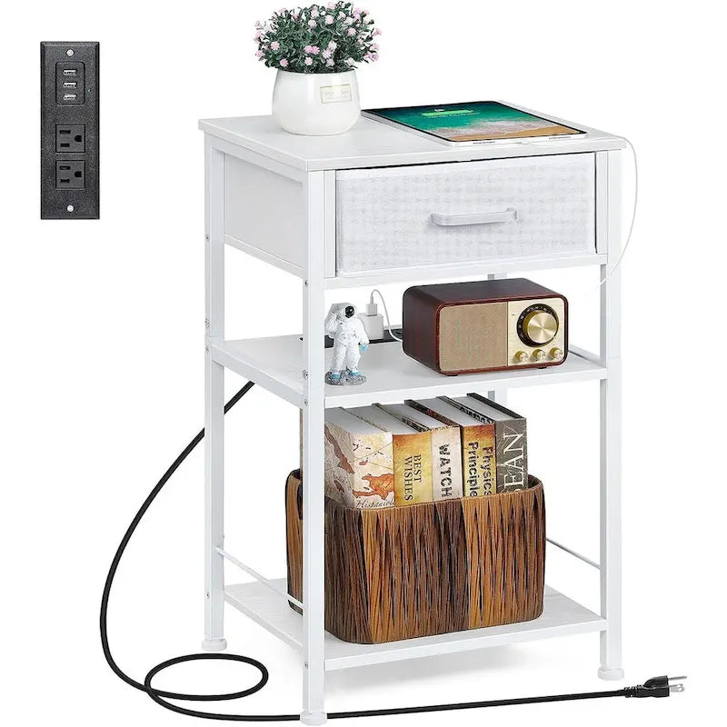 3 Tier Nightstand with Charge Station