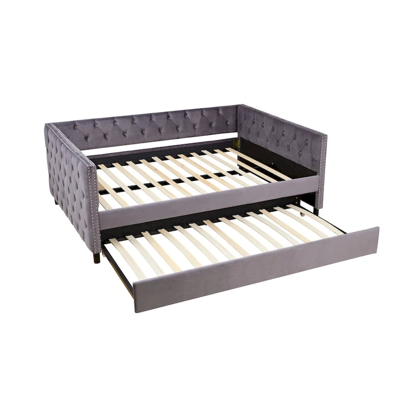 Full Size Velvet Daybed Upholstered Sofa Bed With Wheels, Button And Copper Nail