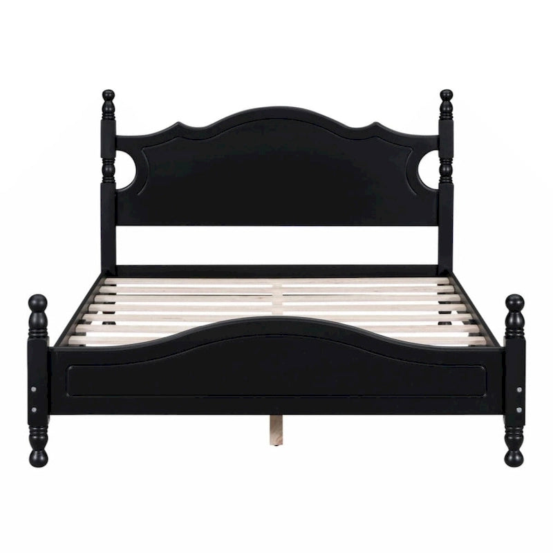 Full Size Wood Platform Bed Frame,Retro Style Platform Bed with Wooden Slat Support