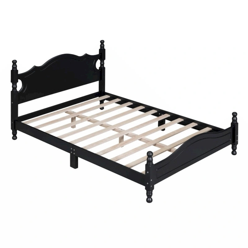 Full Size Wood Platform Bed Frame,Retro Style Platform Bed with Wooden Slat Support