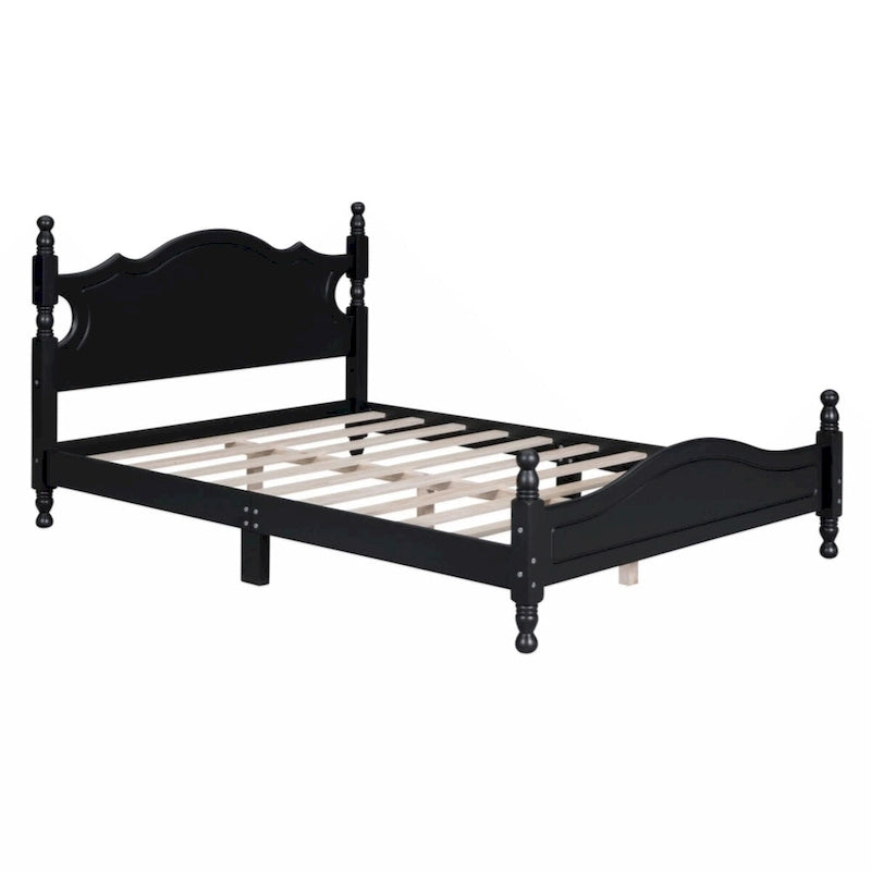 Full Size Wood Platform Bed Frame,Retro Style Platform Bed with Wooden Slat Support