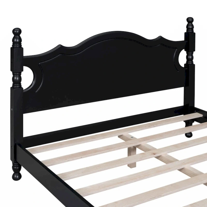 Full Size Wood Platform Bed Frame,Retro Style Platform Bed with Wooden Slat Support