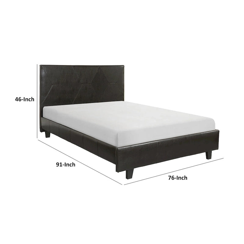 Leo California King Size Platform Bed, Brown Faux Leather, Solid Wood