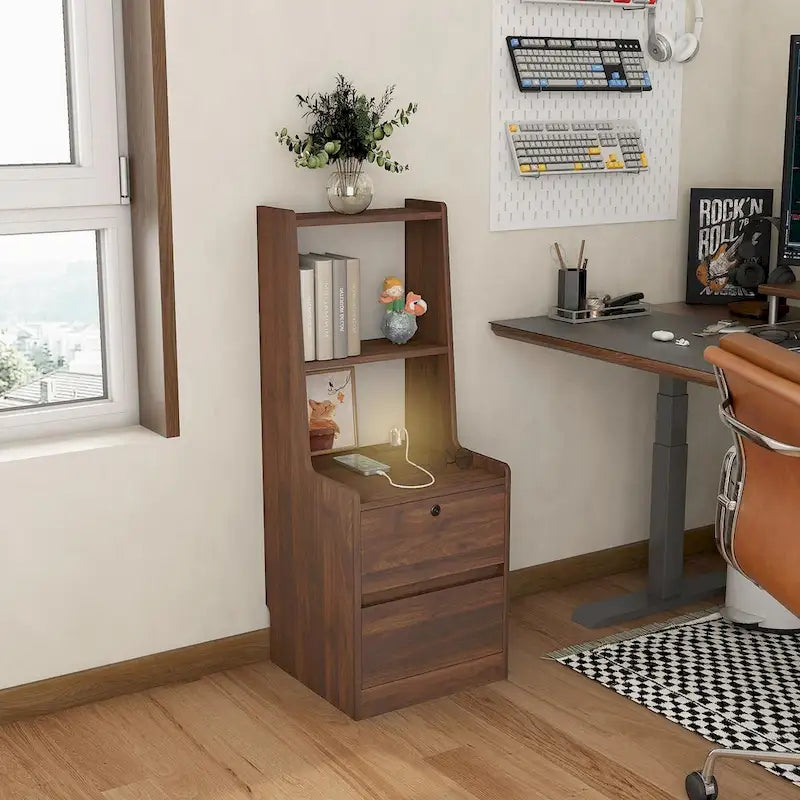Modern Smart Nightstand with Charging Station and Night Light