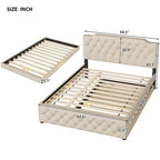 Queen Platform Bed with Twin Size Trundle and 2 USB Ports on each side