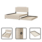 Queen Platform Bed with Twin Size Trundle and 2 USB Ports on each side
