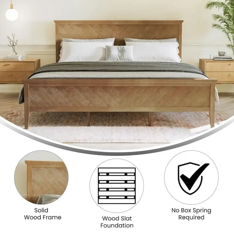 Solid Wood Platform Bed Frame with Headboard and Footboard