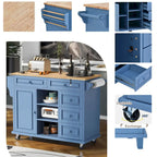 Kitchen Cart with Storage and 5 Drawers,Spice Rack,Towel Holder ,Rubber Wood Desktop Rolling Mobile Kitchen Island