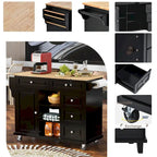 Kitchen Cart with Storage and 5 Drawers,Spice Rack,Towel Holder ,Rubber Wood Desktop Rolling Mobile Kitchen Island