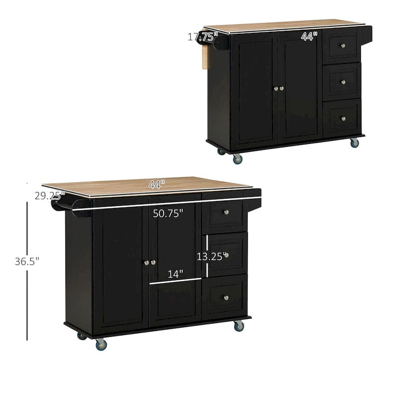 Mobile Kitchen Island with Drop Leaf