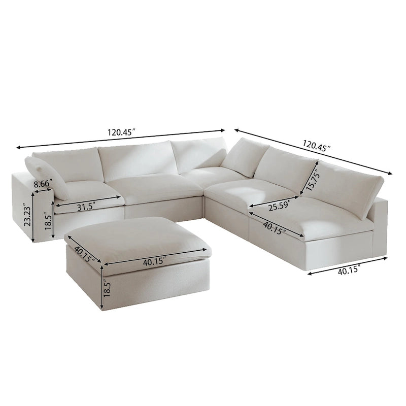 Commix Down Filled Corner Sectional Sofa 5-seats Couch with Ottoman
