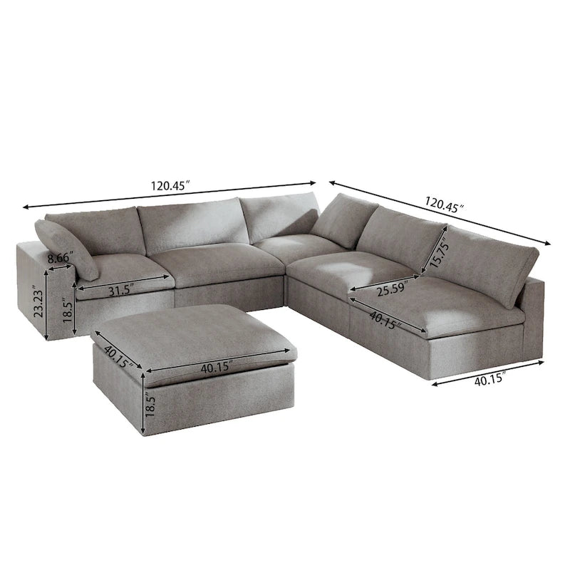 Commix Down Filled Corner Sectional Sofa 5-seats Couch with Ottoman