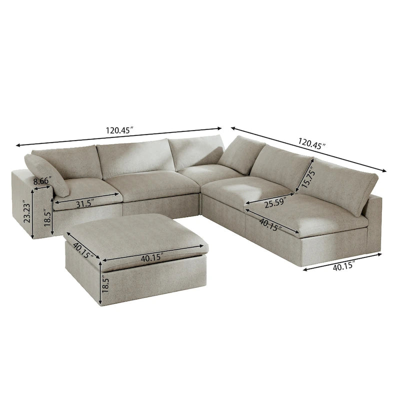 Commix Down Filled Corner Sectional Sofa 5-seats Couch with Ottoman