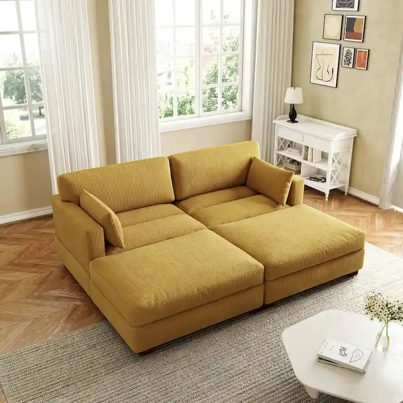 Modern Corduroy Sectional Sofa With Armrest Cushions