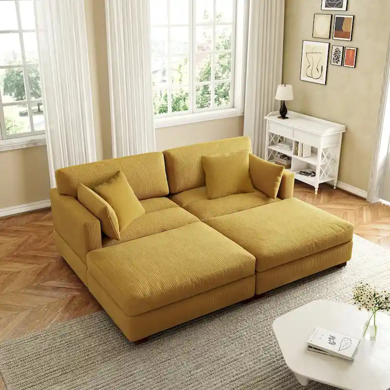 Modern Corduroy Sectional Sofa With Armrest Cushions