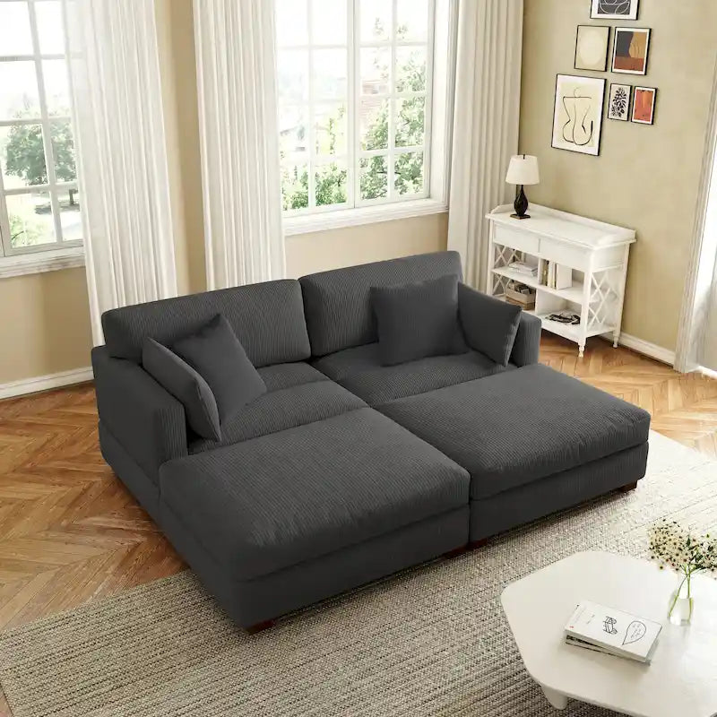 Modern Corduroy Sectional Sofa With Armrest Cushions