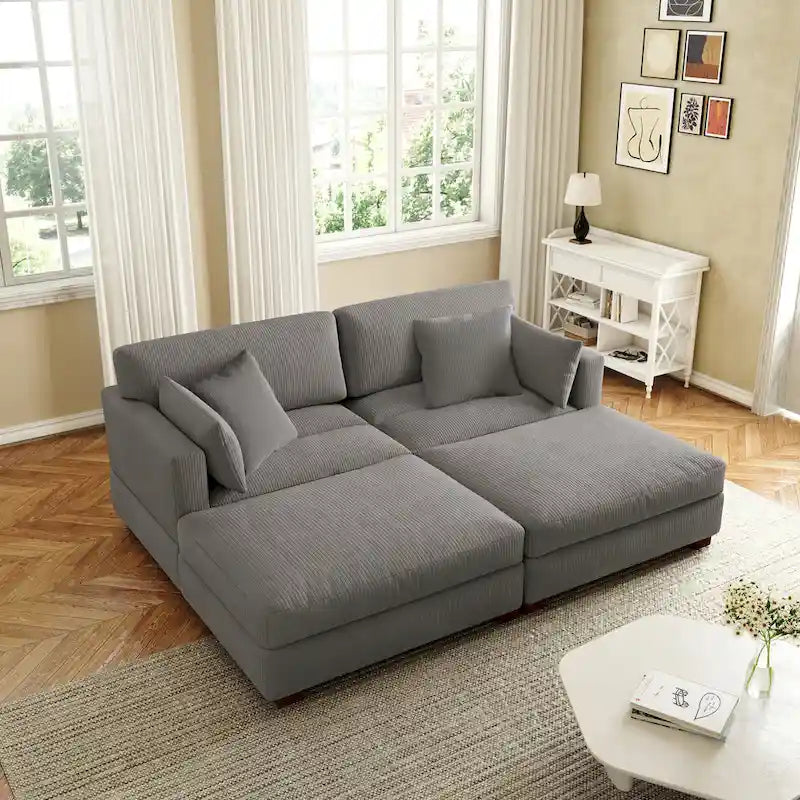 Modern Corduroy Sectional Sofa With Armrest Cushions
