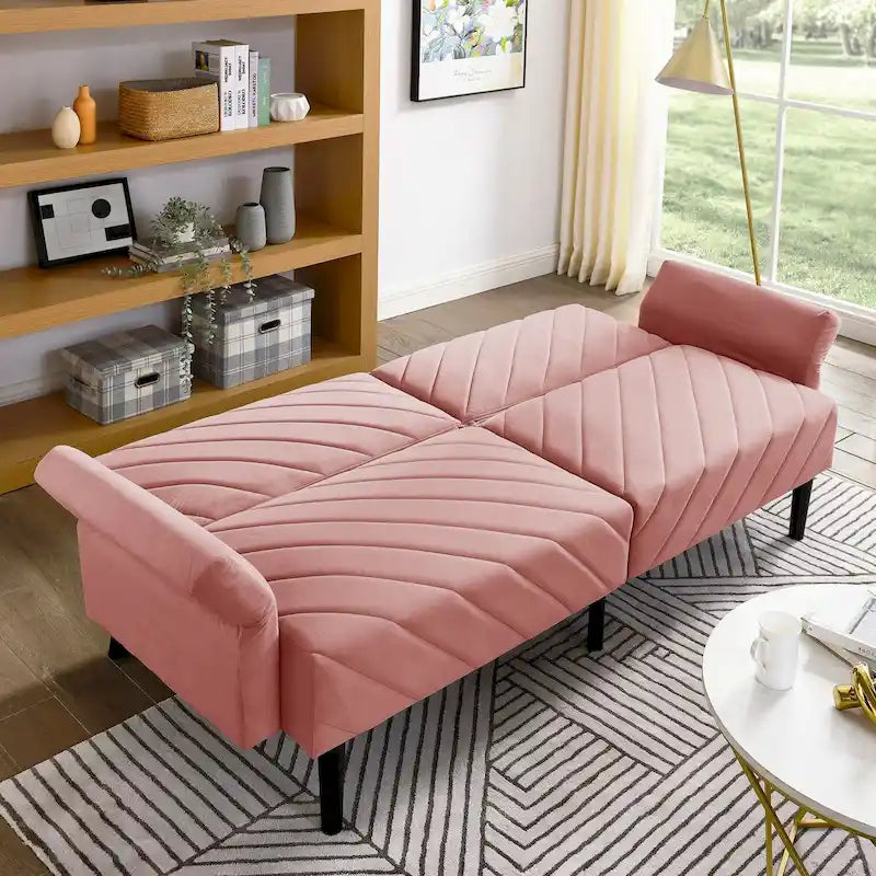 87 Velvet Convertible Folding Sofa Bed with Adjustable Armrests
