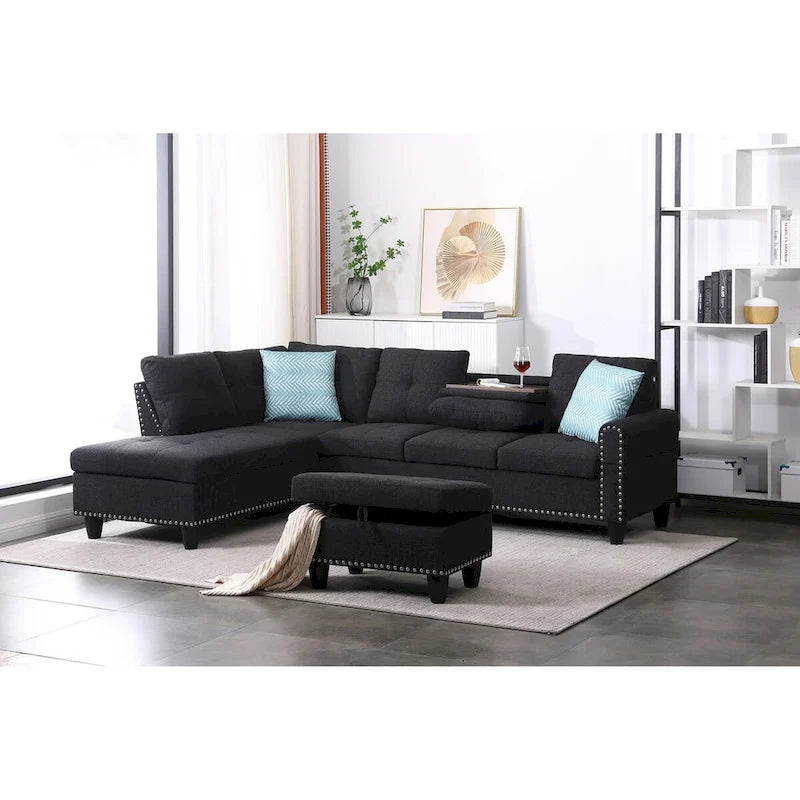 Alger 98-inch Wide Left Hand Facing Sofa with Chaise and Ottoman - 98W x 71D x 33H