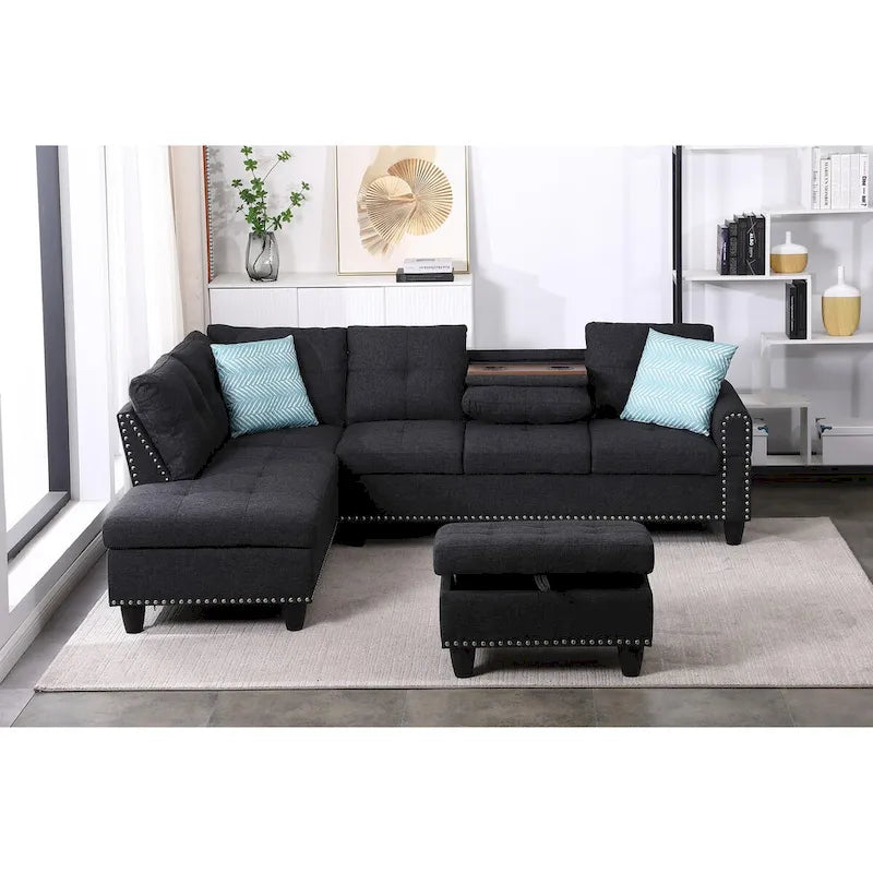Alger 98-inch Wide Left Hand Facing Sofa with Chaise and Ottoman - 98W x 71D x 33H