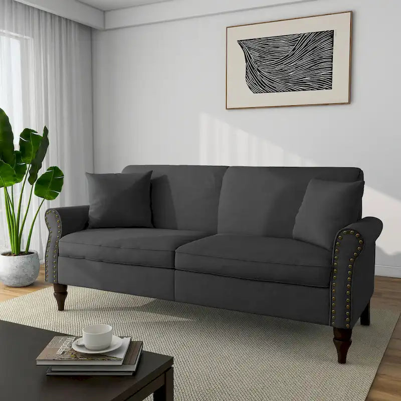 73 Sofa with Nailhead Trim Rolled Arms