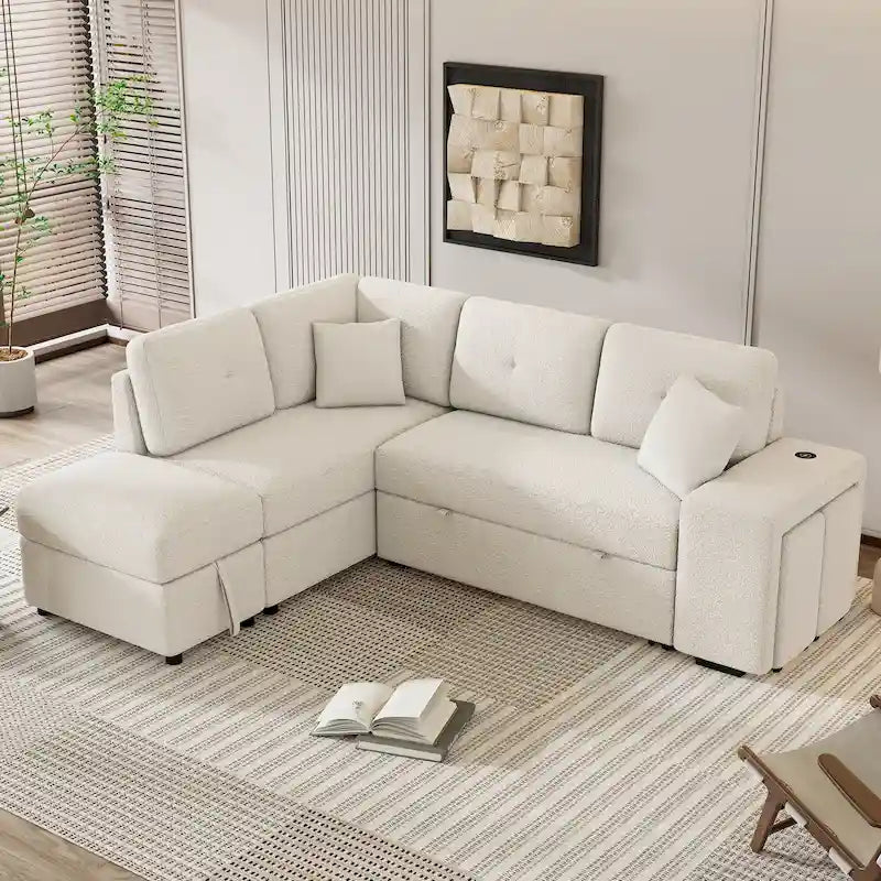 87.7 Convertible Sectional Pull Out Sofa Bed