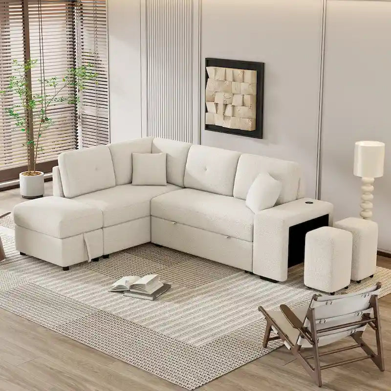 87.7 Convertible Sectional Pull Out Sofa Bed