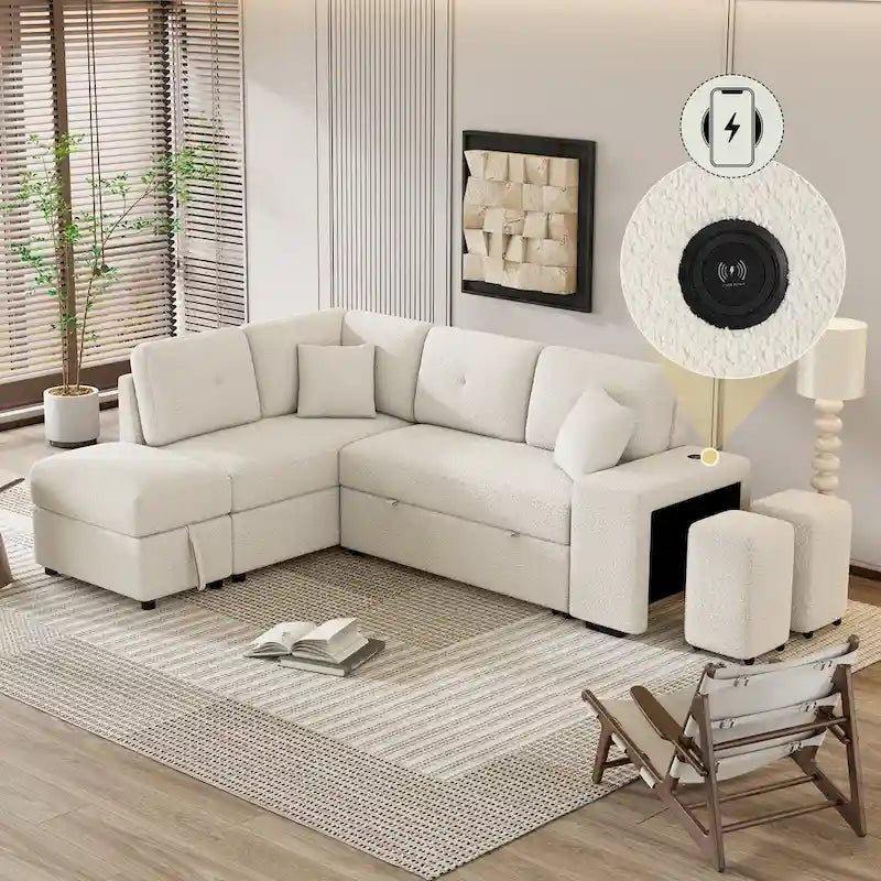 87.7 Convertible Sectional Pull Out Sofa Bed