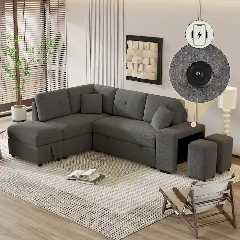 87.7 Convertible Sectional Pull Out Sofa Bed