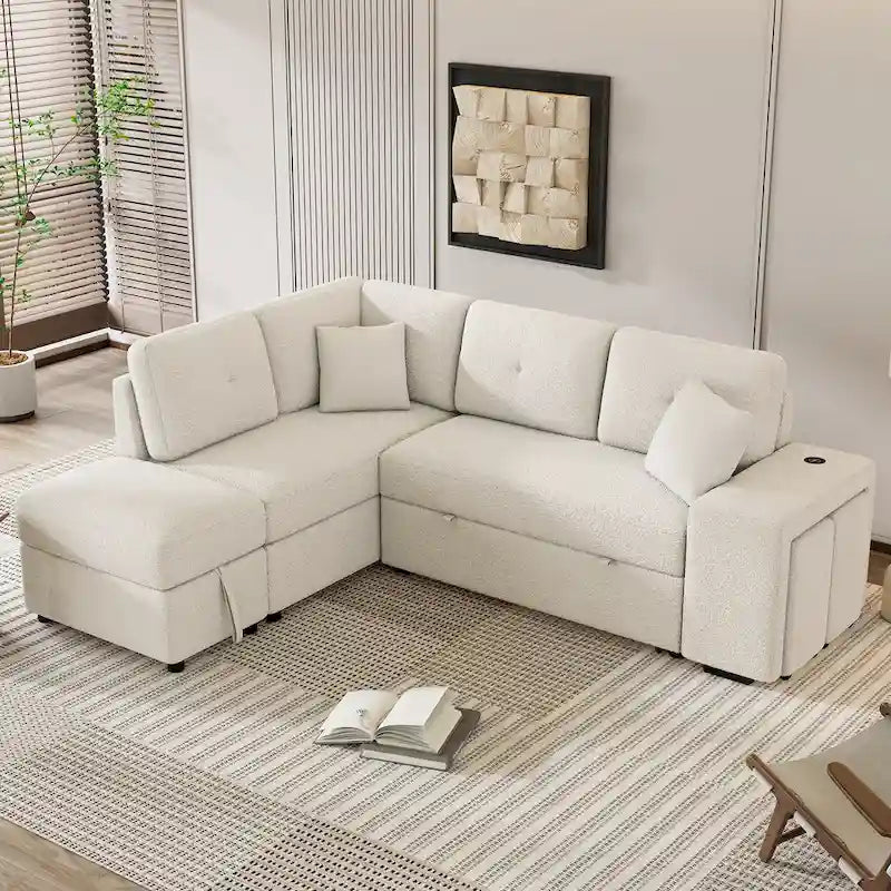 87.7 Convertible Sectional Pull Out Sofa Bed
