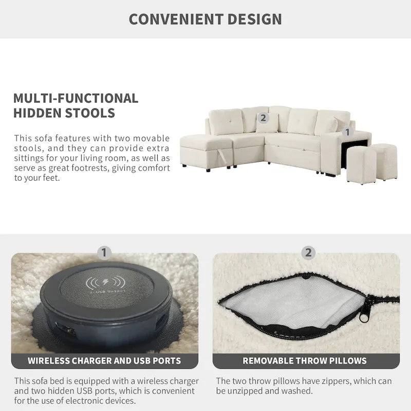 87.7 Convertible Sectional Pull Out Sofa Bed