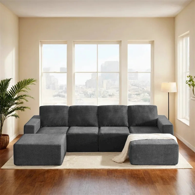 Modular U Shaped Sectional Sofa,Luxury Chenille Floor Couch Set