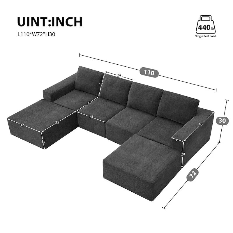 Modular U Shaped Sectional Sofa,Luxury Chenille Floor Couch Set
