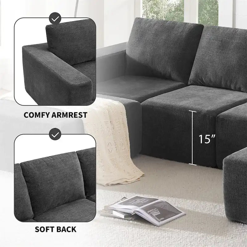 Modular U Shaped Sectional Sofa,Luxury Chenille Floor Couch Set