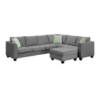 112-inch L-shaped 7-seat Modular Sectional Sofa with Ottoman and Three Pillows - 112W x 87D x 33H