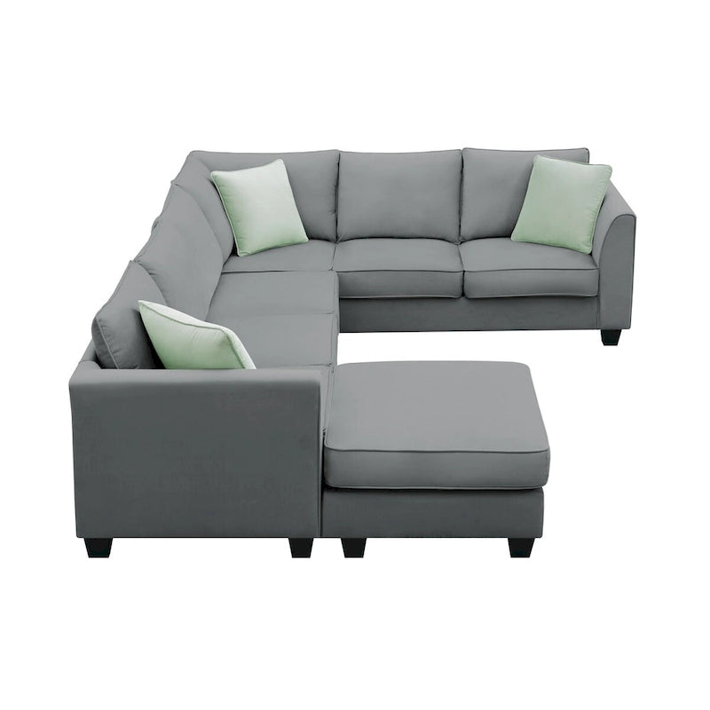 112-inch L-shaped 7-seat Modular Sectional Sofa with Ottoman and Three Pillows - 112W x 87D x 33H