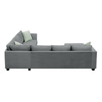 112-inch L-shaped 7-seat Modular Sectional Sofa with Ottoman and Three Pillows - 112W x 87D x 33H