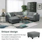 112-inch L-shaped 7-seat Modular Sectional Sofa with Ottoman and Three Pillows - 112W x 87D x 33H