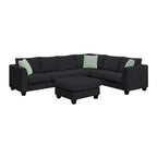 112-inch L-shaped 7-seat Modular Sectional Sofa with Ottoman and Three Pillows - 112W x 87D x 33H