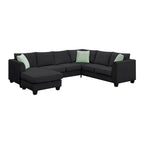 112-inch L-shaped 7-seat Modular Sectional Sofa with Ottoman and Three Pillows - 112W x 87D x 33H