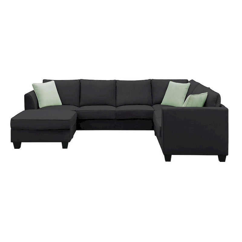 112-inch L-shaped 7-seat Modular Sectional Sofa with Ottoman and Three Pillows - 112W x 87D x 33H