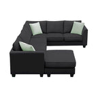 112-inch L-shaped 7-seat Modular Sectional Sofa with Ottoman and Three Pillows - 112W x 87D x 33H