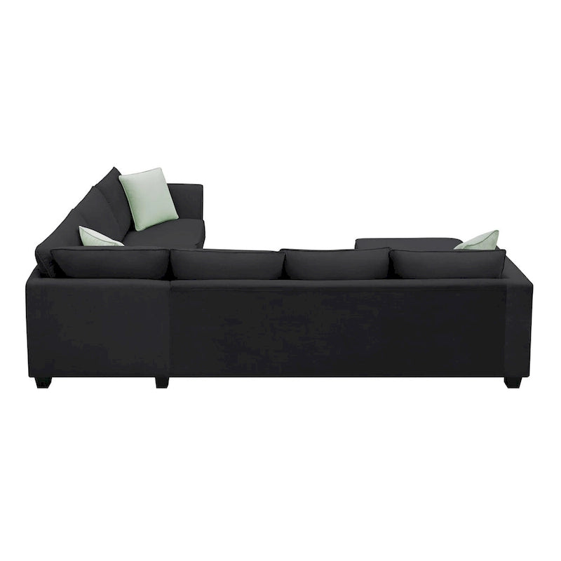 112-inch L-shaped 7-seat Modular Sectional Sofa with Ottoman and Three Pillows - 112W x 87D x 33H